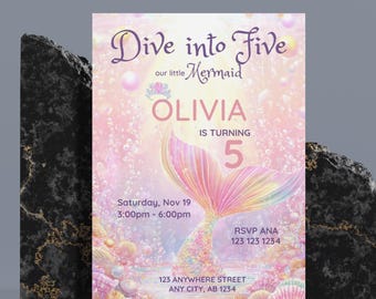 Magical Mermaid Birthday Invitation: Glittery Tail, Under the Sea Party (Digital Template)