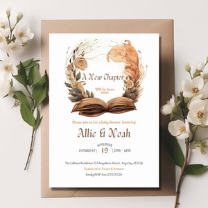 New Chapter Baby Shower Invitation, Book Themed Baby Shower Invites, EDITABLE Book Themed Baby Sprinkle, Book Lovers,Instant Download