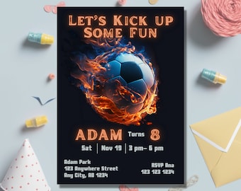 Soccer Birthday Invitation, Soccer Party Invite, Football Theme, Digital Editable template, Printable, evite, Instant Download