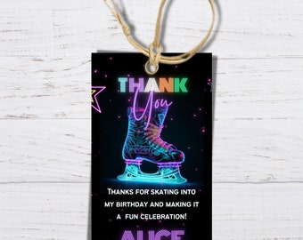 Thank you tag Ice Skating Birthday, Glow Skating Invite, Ice Skate Invitation, Glow Party, Editable template, Instant Download, Printable
