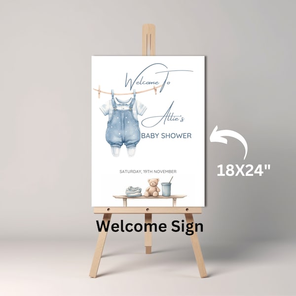 Welcome Sign for Hello Baby Shower, Baby Clothes,Clothesline, DIY, Editable Digital Template, Instant Download