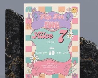 Retro Rainbow Gymnastics Birthday Invitation: Editable Daisy Gym Party Invite (Digital Download)