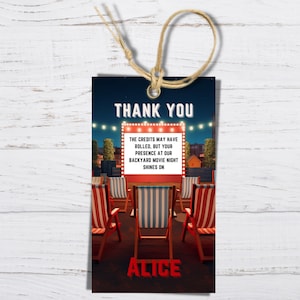 Thank you Tag Backyard Movie Night Birthday Invitation, Outdoor Movie Party, Editable, Instant Download, Printable
