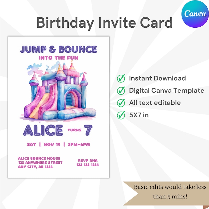 Bounce House Party Invitation, Jumping Castle Invite, Bouncy House ...