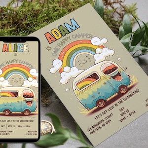 One Happy Camper Birthday Invitation, One happy Camper invite, Camping Birthday Theme Party, Editable, Instant Download Template, Mobile