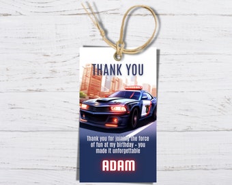 thank you tag Police Birthday Invitation, Police Party Invite, Police Officer Party, Cop Car, Editable Template, Instant Download, Printable