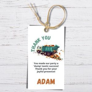 Thank you tag Garbage Truck Birthday, Dump Trucks, Trash Bash, Dump Everything Recycling, Editable Template, Instant Download, Printable