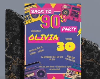 Editable 90s Party Invitation: Throwback Theme, Printable (Digital Download)