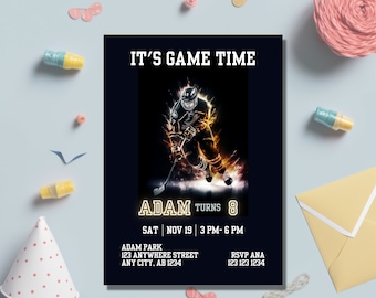 Ice Hockey Birthday Invitations, Ice Hockey Theme Party, IceHockey Game invite, Sports Birthday, Editable, Instant Download, Printable