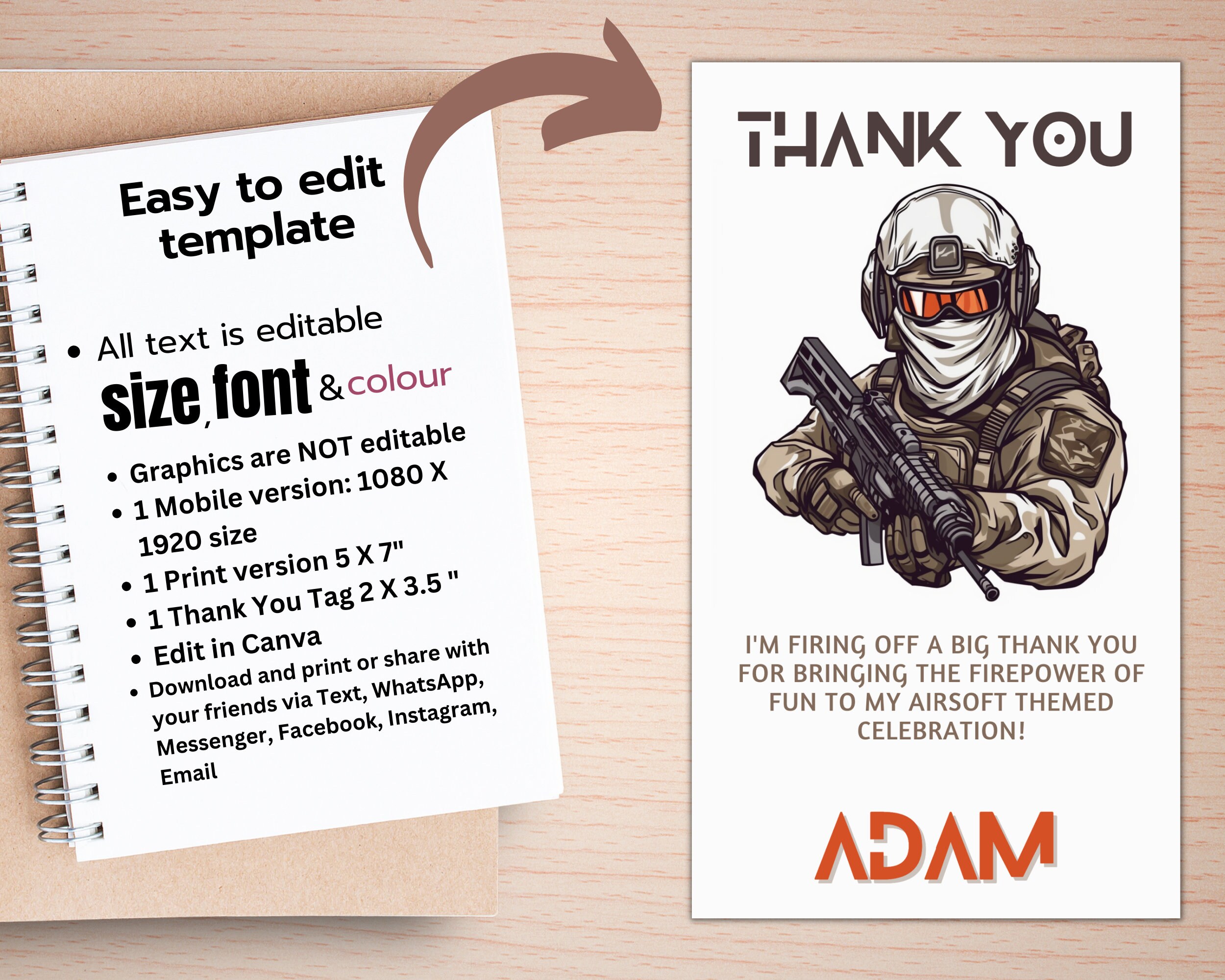 Editable Airsoft Birthday Invitation, Airsoft Party Invite, Airsoft