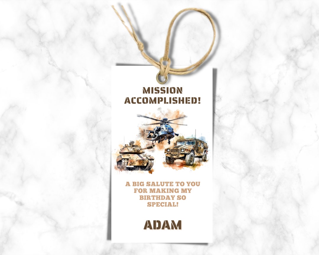 Thank You Tag - Army Birthday Invitation, Military Themed Party, Truck ...