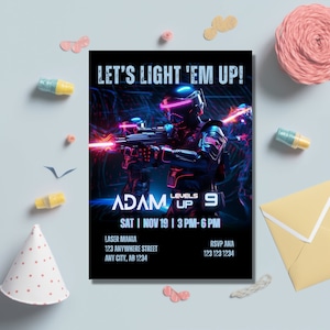 Laser Tag Invitation, Neon Laser Tag invite Glow Laser Tag Birthday Party Neon Glow Laser Party Editable Template Instant Download Printable