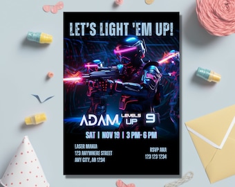 Laser Tag Invitation, Neon Laser Tag invite Glow Laser Tag Birthday Party Neon Glow Laser Party Editable Template Instant Download Printable