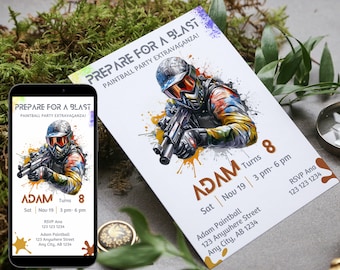 Editable Paintball Birthday Invitation, Paint Ball Party Invite, Paintball Birthday Theme Party, Boy, Girl, Instant Download