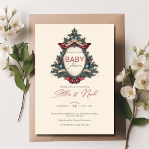 Baby Shower Einladung Weihnachten: Beeren & Grün (Printable, Instant Download)