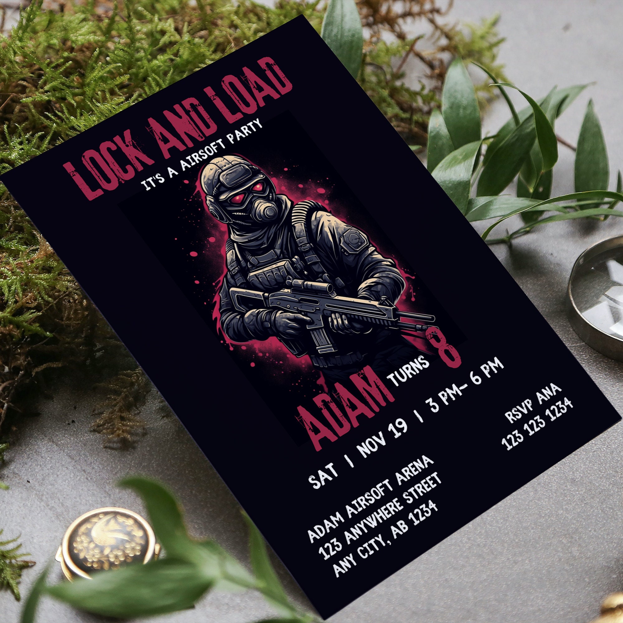 Airsoft Birthday Invitation, Airsoft Party Invite, Airsoft Birthday