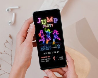 Neon Trampoline Birthday Invitation: Editable Jump Party (Digital Download)