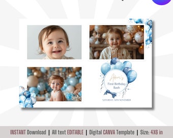 Blue Balloon Photobooth Template 4x6 Canva Template