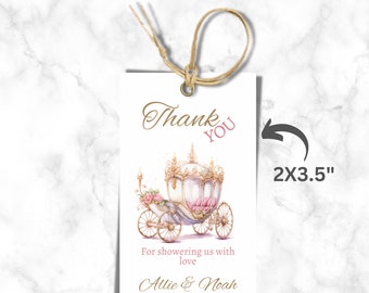 Thank you Tag for Elegant Princess Baby Shower Invitation, Princess Carriage Shower, Rose Princess Gold, Instant Download, Printable