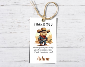 First Rodeo Thank You Tag: Cowboy Bear, Wild West Birthday (Digital Download)