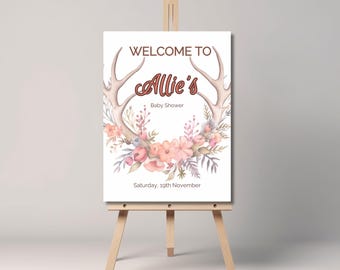 Oh Deer Baby Shower Welcome Sign: Boho Floral Antlers (Digital Download)