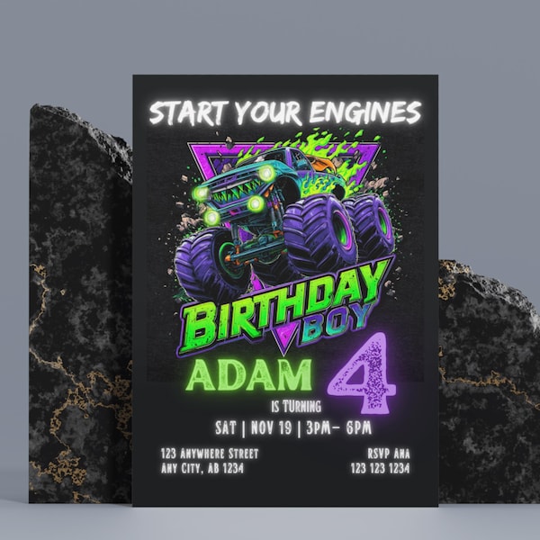 Monster Truck Geburtstagseinladung: Bearbeitbare Racing Party Vorlage (Digitaler Download