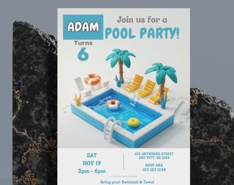Building Block Pool Birthday Invite, Blocks Pool Invitation, Editable template, Instant Download, Printable