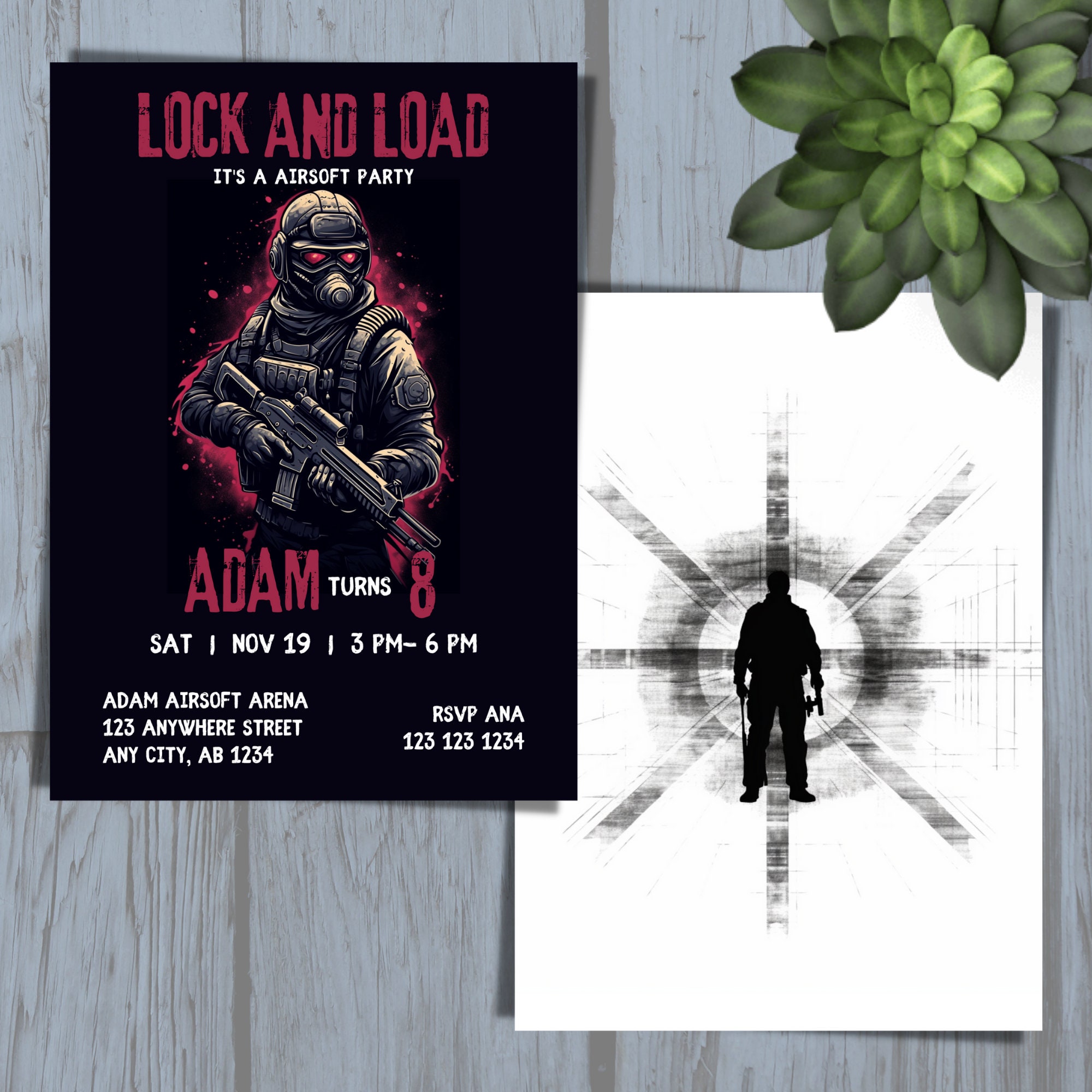 Airsoft Birthday Invitation, Airsoft Party Invite, Airsoft Birthday