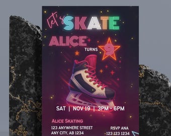 Glow Ice Skating Birthday Invitation: Editable Template (Digital Download)