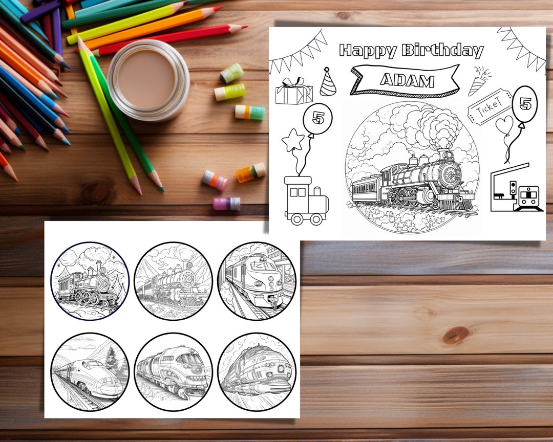 Trains Personalized Birthday Coloring Sheets, Coloring Placemat ...