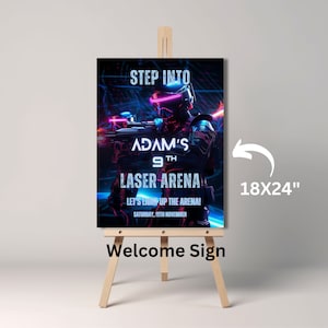 Welcome Sign Laser Tag Neon Laser Tag invite Glow Laser Tag Party Neon Glow Laser Party Editable Template Instant Download, Printable