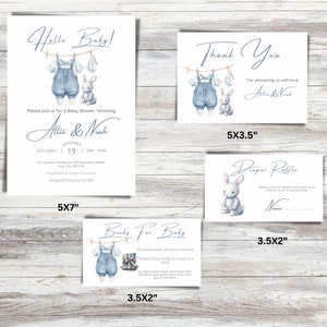 Minimalist Boy Baby Shower Invitation SET, Hello Baby Shower, Baby Clothes,Clothesline, DIY, Editable Digital Template, Instant Download image 5