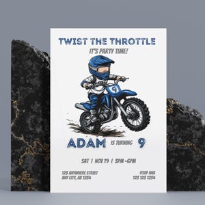 Mini Dirt Bike Geburtstagseinladung, Mini Motorrad einladen, DirtBike Adventure Party Theme, Sofort Download, bearbeitbare Vorlage, Printable