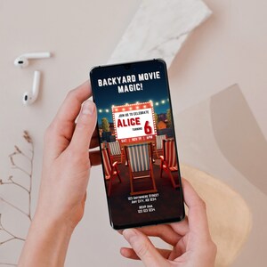 Mobile Backyard Movie Night Birthday Invitation, Outdoor Movie, Movie Under The Stars, Sleepover, Editable, Instant Download, evite SMS