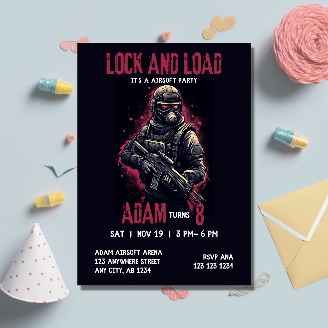 Airsoft Birthday Invitation, Airsoft Party Invite, Airsoft Birthday