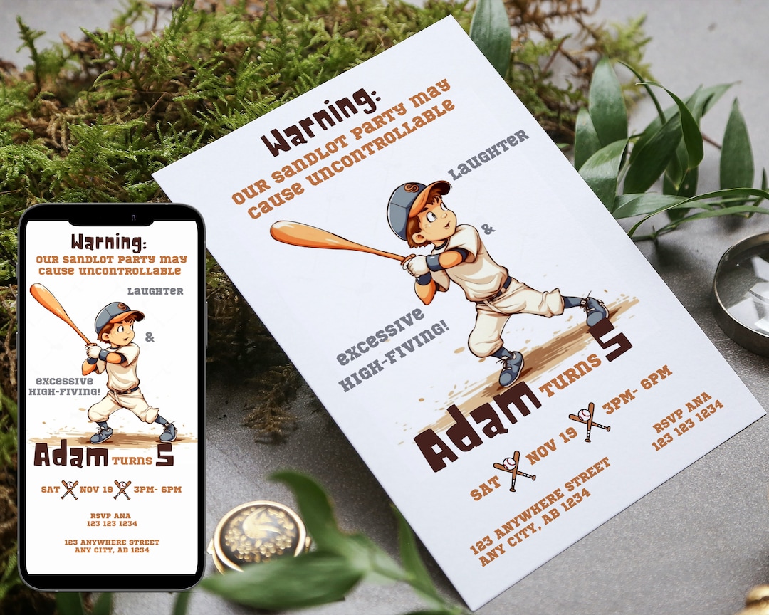 Sandlot Birthday Invitation, Kids Baseball Birthday Party, Fun Games ...