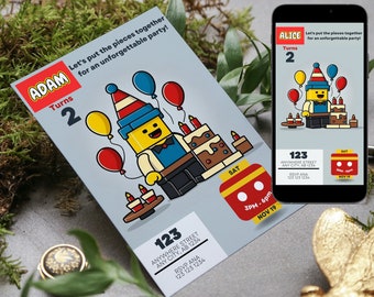 Building Blocks Birthday Invitation, BuildingBlocks Invite, Kids Brick theme party, Girls, Boys, Editable Template, Instant Download