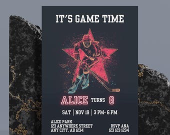 Girls Ice Hockey Birthday Invitations: Editable Sports Party Invite (Digital Download)