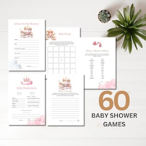 Gamesbundel voor elegante prinses baby shower uitnodiging, gamekaarten, doe-het-zelf, bewerkbare digitale sjabloon, direct downloaden