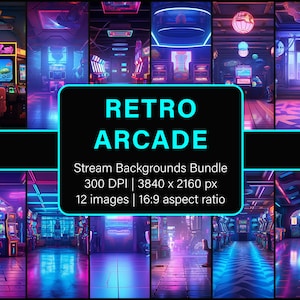 Retro Arcade | Vtuber Background | Stream Background | Twitch Background | Virtual Background | PNG Bundle of 12