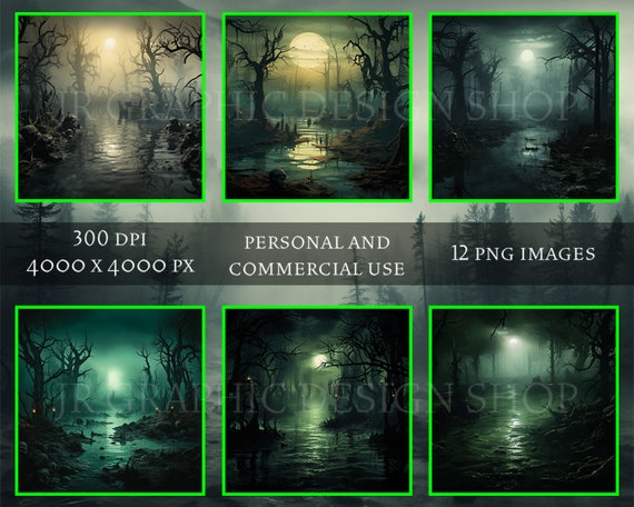 Spooky Swamp Halloween Backgrounds PNG Bundle Halloween Wallpapers