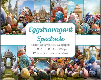 Eggstravagant Spectacle | Spring/Easter Backgrounds PNG Bundle | Spring/Easter Wallpapers | Commercial Use
