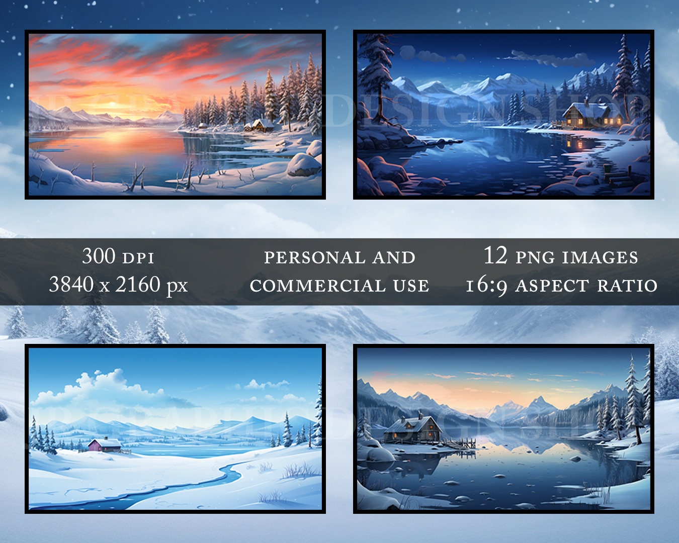 Frozen Lake | Winter Backgrounds PNG Bundle | Winter Wallpapers
