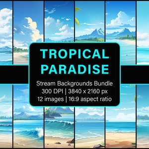 Vtuber Stream Essentials | Tropical Paradise Virtual Background | Twitch PNG Bundle