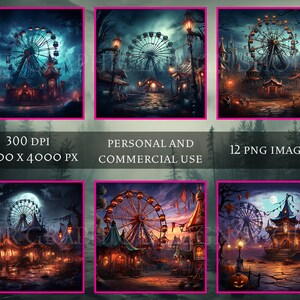 Cursed Carnival | Halloween Backgrounds PNG Bundle | Halloween Wallpapers | Commercial Use image 3