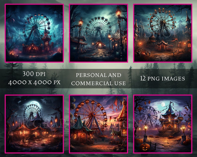 Cursed Carnival | Halloween Backgrounds PNG Bundle | Halloween Wallpapers | Commercial Use image 3
