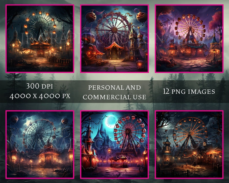 Cursed Carnival | Halloween Backgrounds PNG Bundle | Halloween Wallpapers | Commercial Use image 2
