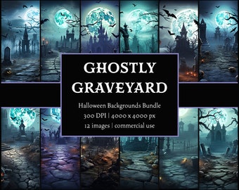 Ghostly Graveyard | Halloween Backgrounds PNG Bundle | Halloween Wallpapers | Commercial Use