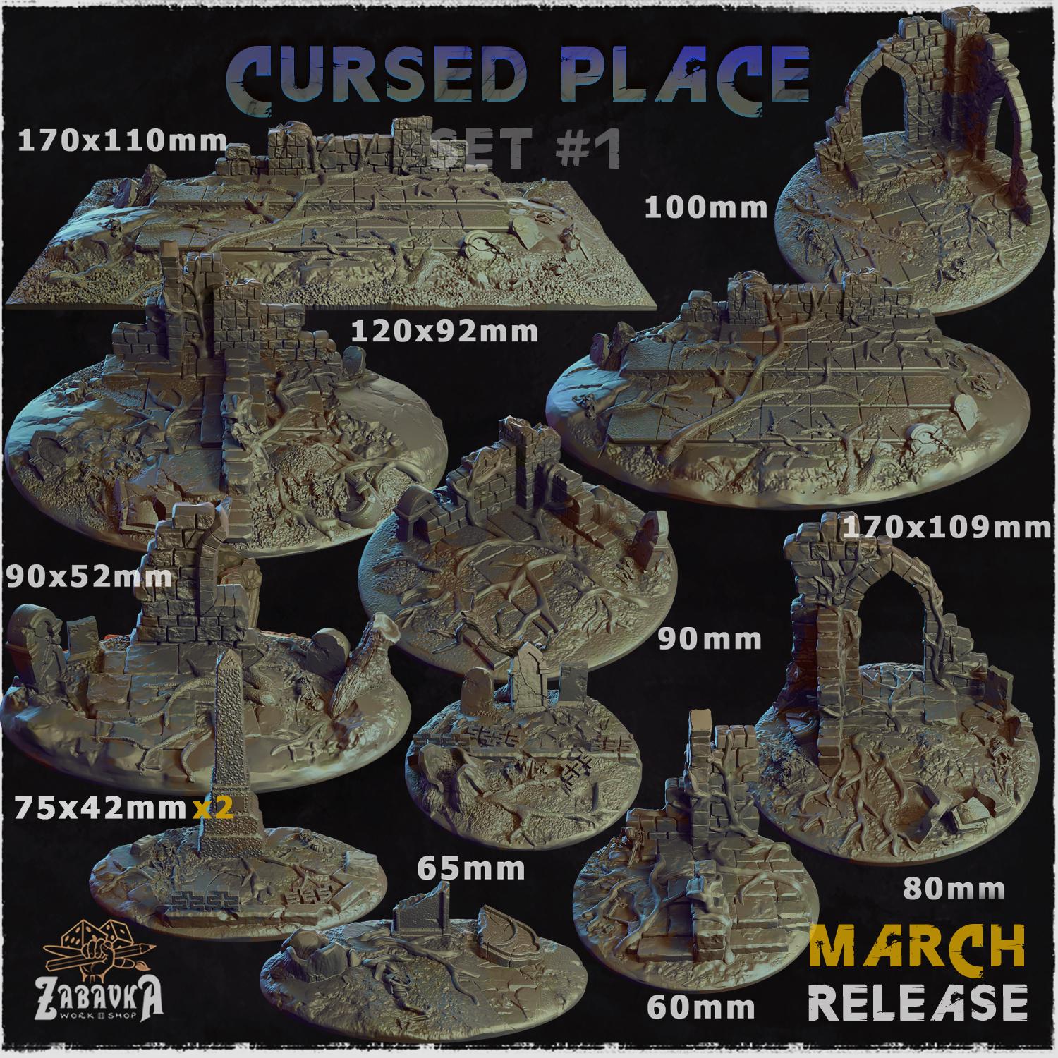 Cursed Place Bases, 16 Sizes - Miniature Bases - Tabletop - 32 mm - Wargaming - RPG - SciFi - 3D Printing