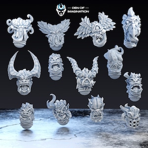 Grimdark Gladiator Heads x13 - Sci-Fi Helmets, Alternative Köpfe für Tabletop, Diorama & Wargaming - Resin Upgrade Bits
